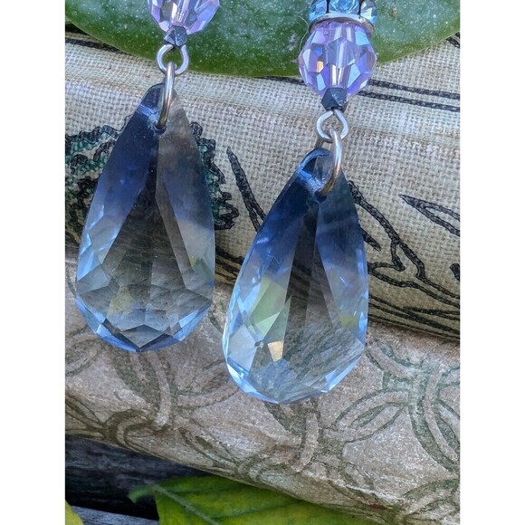 Vintage Sterling Amethyst Purple Swarovski Crystal Earrings, Purple Earrings - Picture 10 of 10